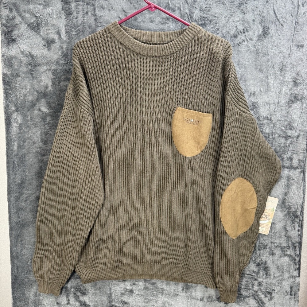 NWT Brown USA Army Paragon Ribbed Knit Sweater / 100% Cotton / Elbow Pads / XL4